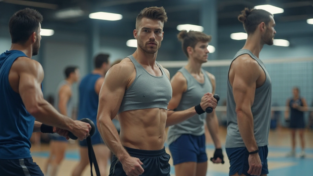 Athletes performing conditioning exercises and strength training in gymnasium