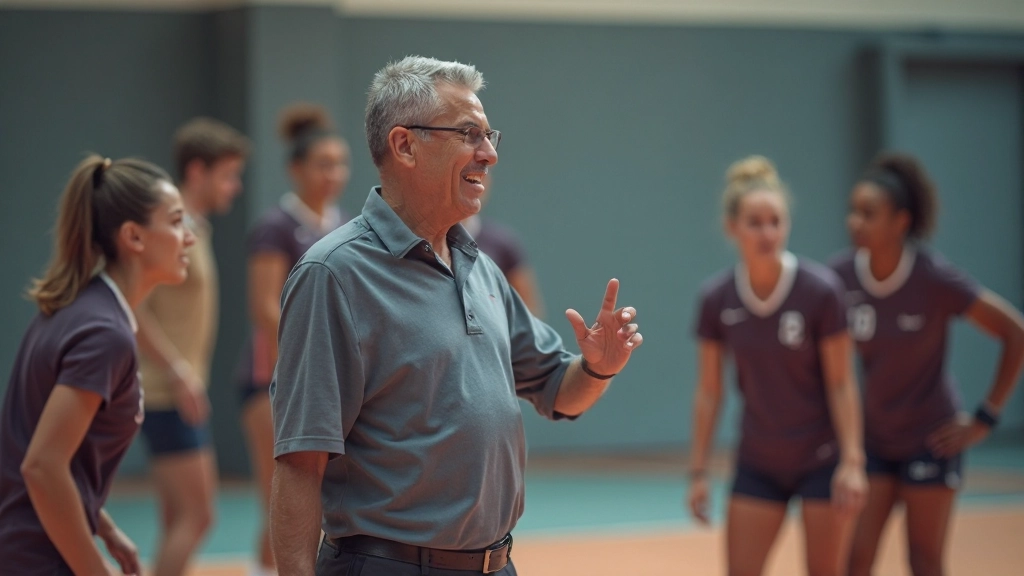 Volleyball coach analyzing team positioning and tactical adjustments during training